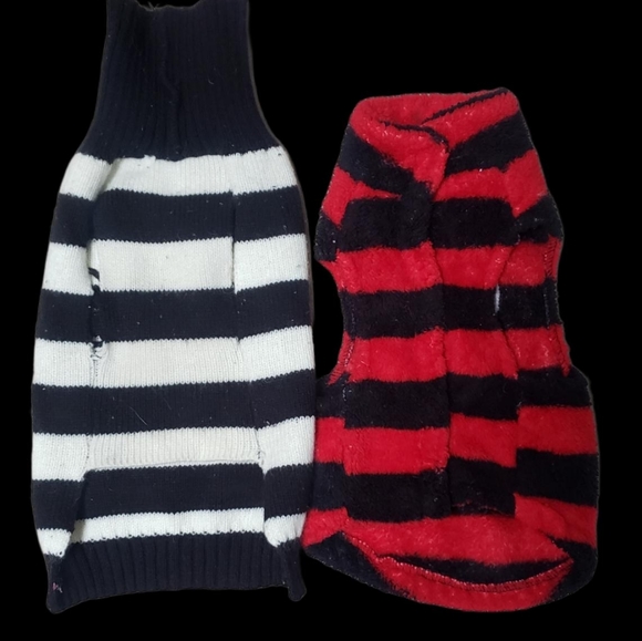 Punk Goth Red 🖤 ♥️ Black & White Striped Skull Crossbones Pet Sweaters Bundle - Picture 2 of 2